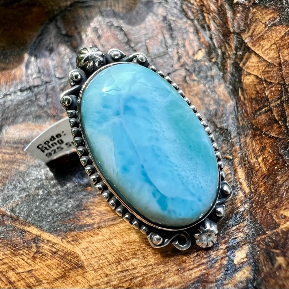 925 Sterling Silver Larimar Ring Size 5 Southwestern Blue Gemstone Jewelry - Picture 2 of 10